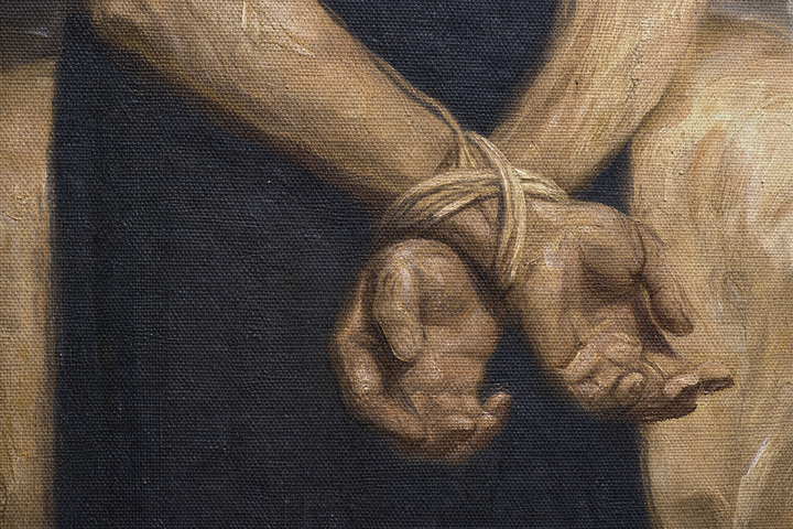 Detail: Daniel's hands bound behind his back