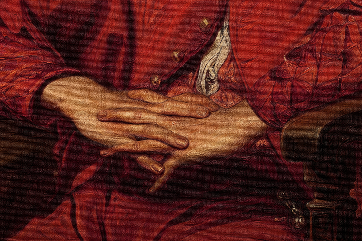 Detail: the jester's folded hands