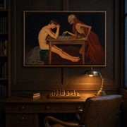 Victoria Mortis in a study above a writing desk