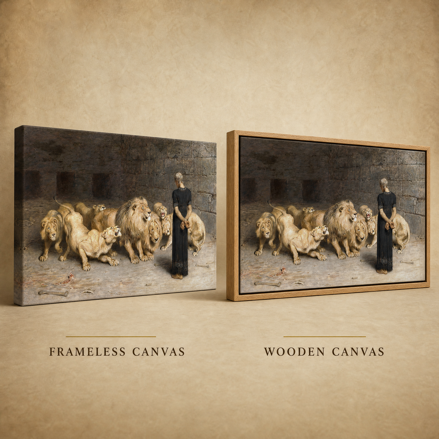 Frameless and wooden oak frame finishes side by side