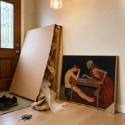 Canvas art delivery box in the entryway