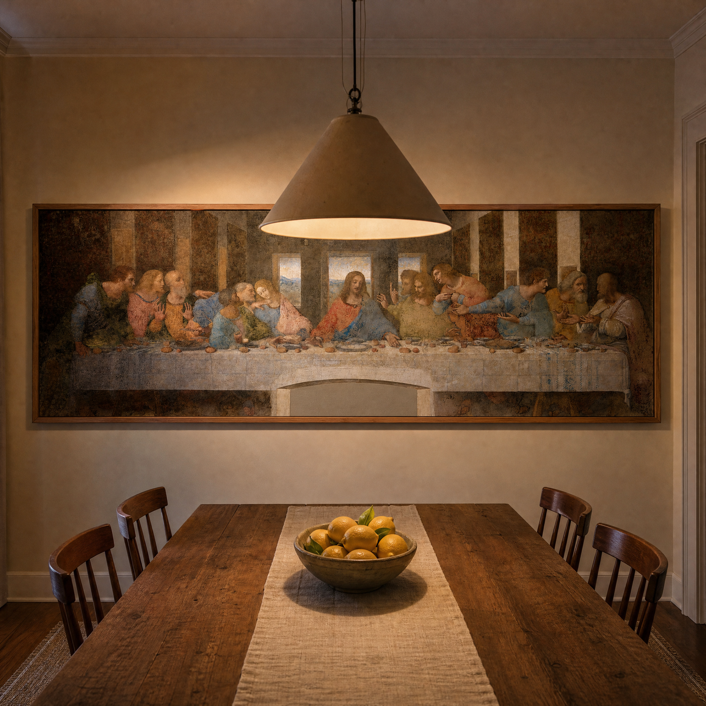 The Last Supper above a dining table
