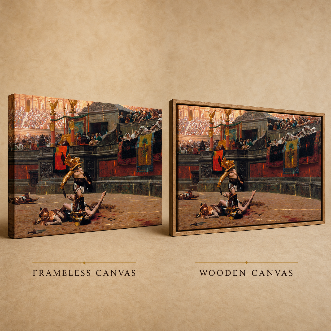 Frameless and wooden oak frame finishes side by side