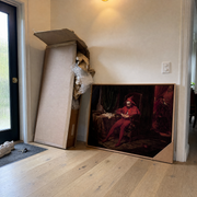 Canvas art delivery box in the entryway