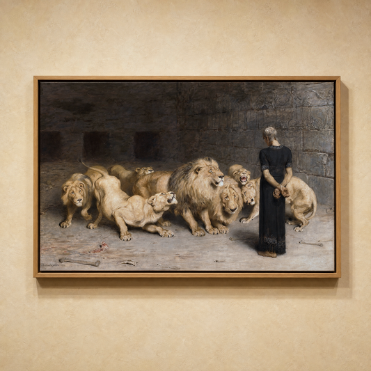 Daniel in the Lions' Den 1872 canvas in oak floating frame