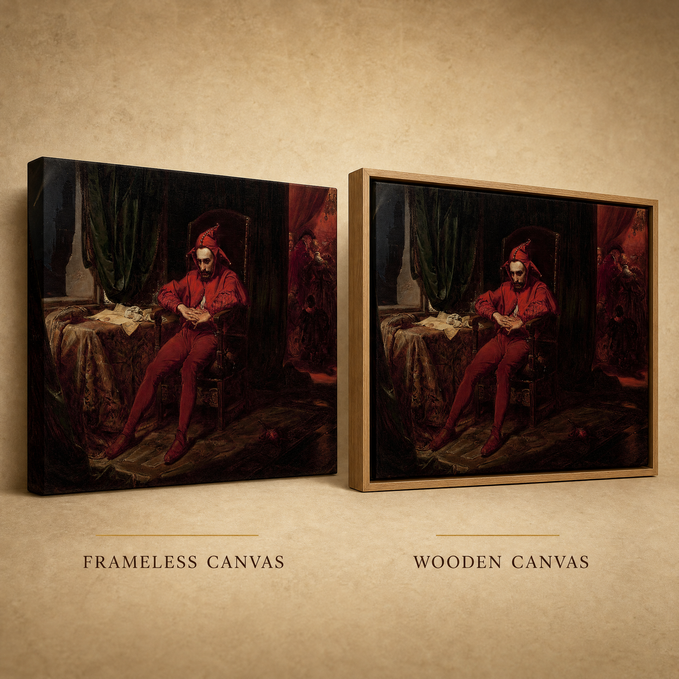 Frameless and wooden oak frame finishes side by side