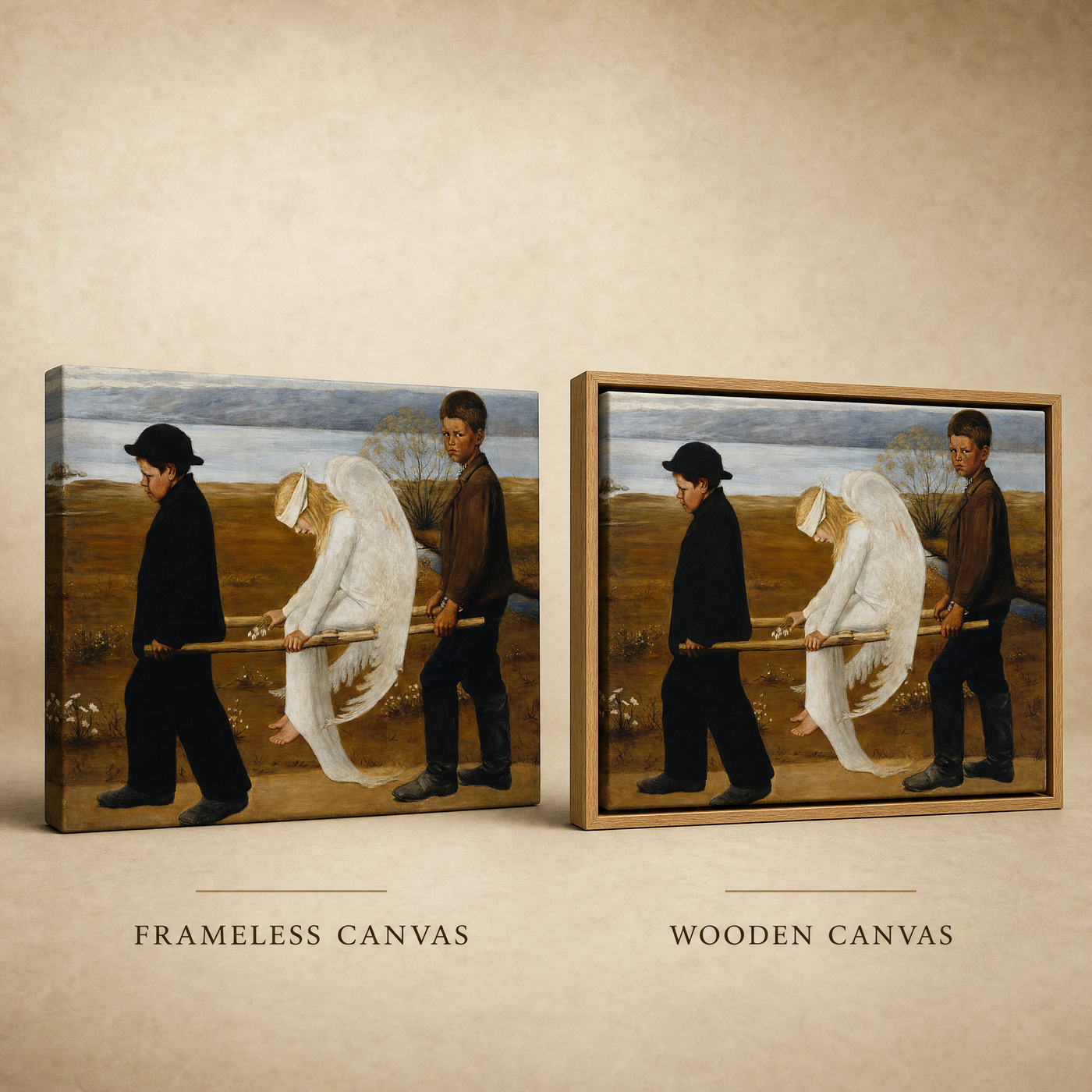 Frameless and wooden oak frame finishes side by side