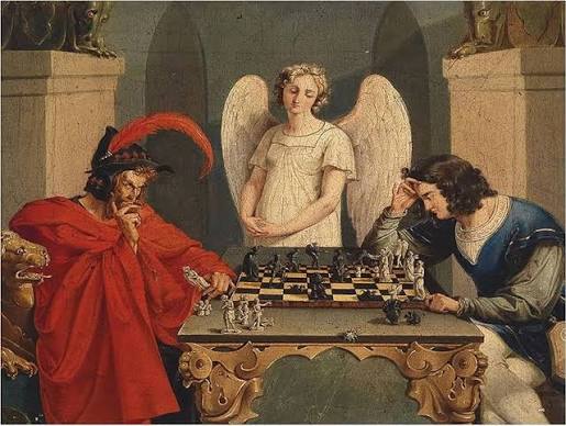 The devil calls checkmate. The angel does not move.