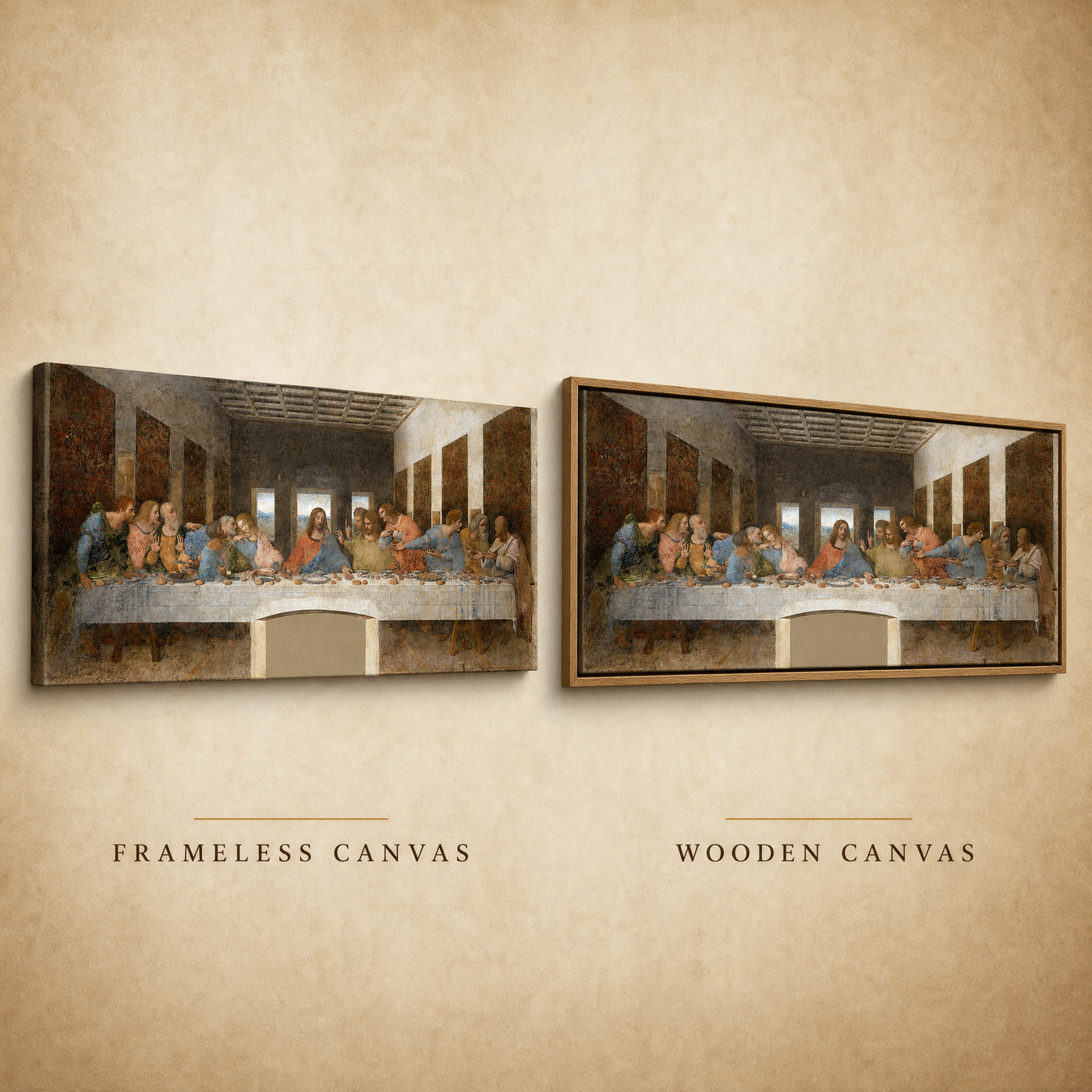 Frameless and wooden oak frame finishes side by side