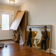 Canvas art delivery box in the entryway