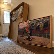 Canvas art delivery box in the entryway