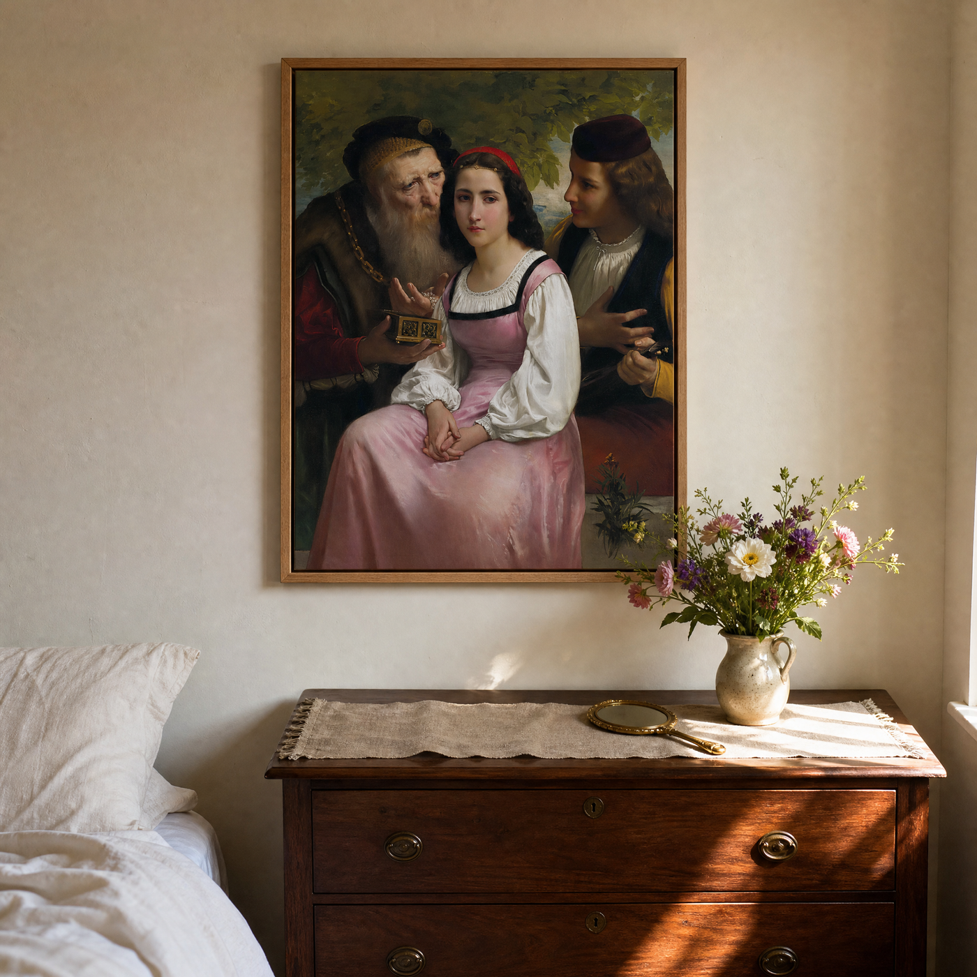Between Wealth and Love above a bedroom dresser