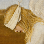Canvas texture macro of the angel's bandaged head