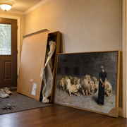 Canvas art delivery box in the entryway