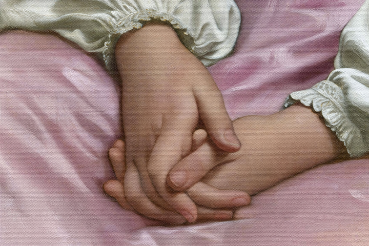 Detail: her hands folded in her lap