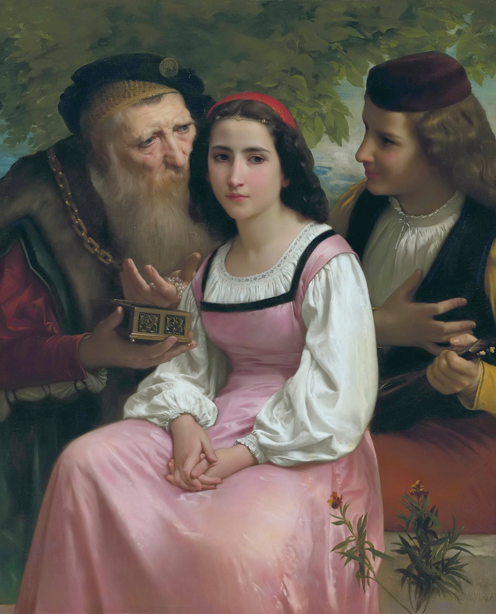 Between Wealth and Love by W. A. Bouguereau, 1869, full painting