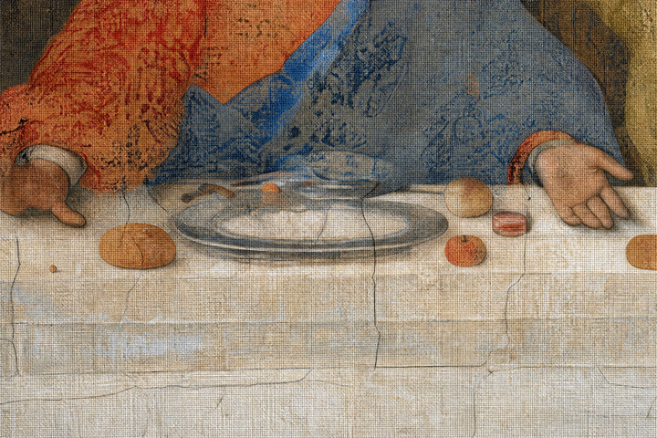 Detail: the open hands on the tablecloth