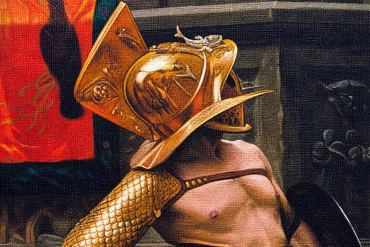 Detail: the victor's golden helmet