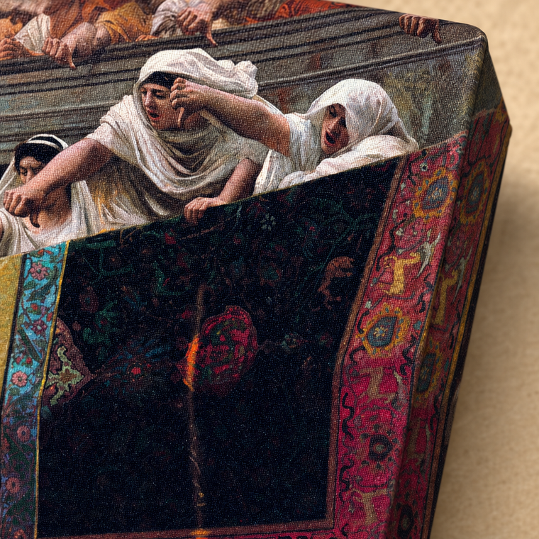 Frameless gallery wrap corner: the Vestals' verdict wrapping the fold