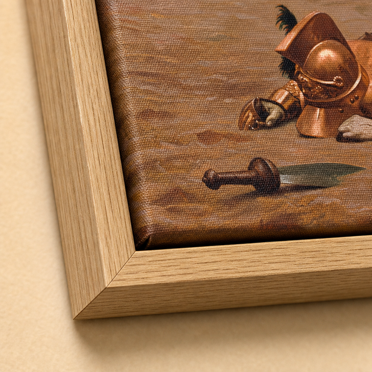 Oak float frame corner: the fallen gladiator on the sand