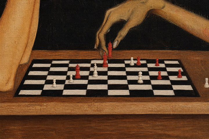 Detail: the chessboard mid game