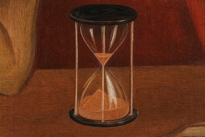 Detail: the hourglass on the table