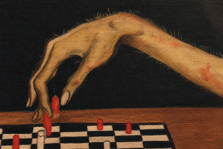 Detail: the hand reaching for a piece