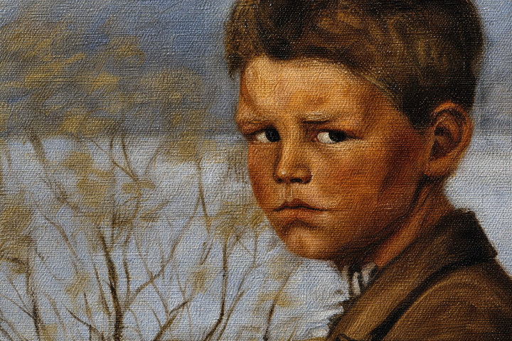 Detail: the boy looking out of the painting