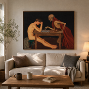 Victoria Mortis canvas above a linen sofa