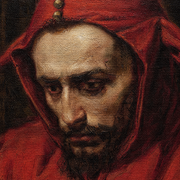 Canvas texture macro of the jester's face