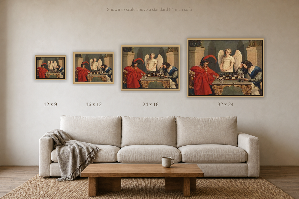 The Devil's Checkmate (1831) shown at each size in a room