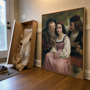 Canvas art delivery box in the entryway