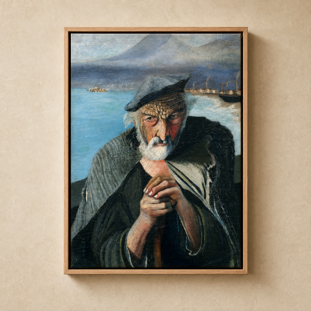 Old Fisherman 1902 canvas in oak floating frame