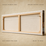 Back of the panoramic stretched canvas with craftsmanship labels