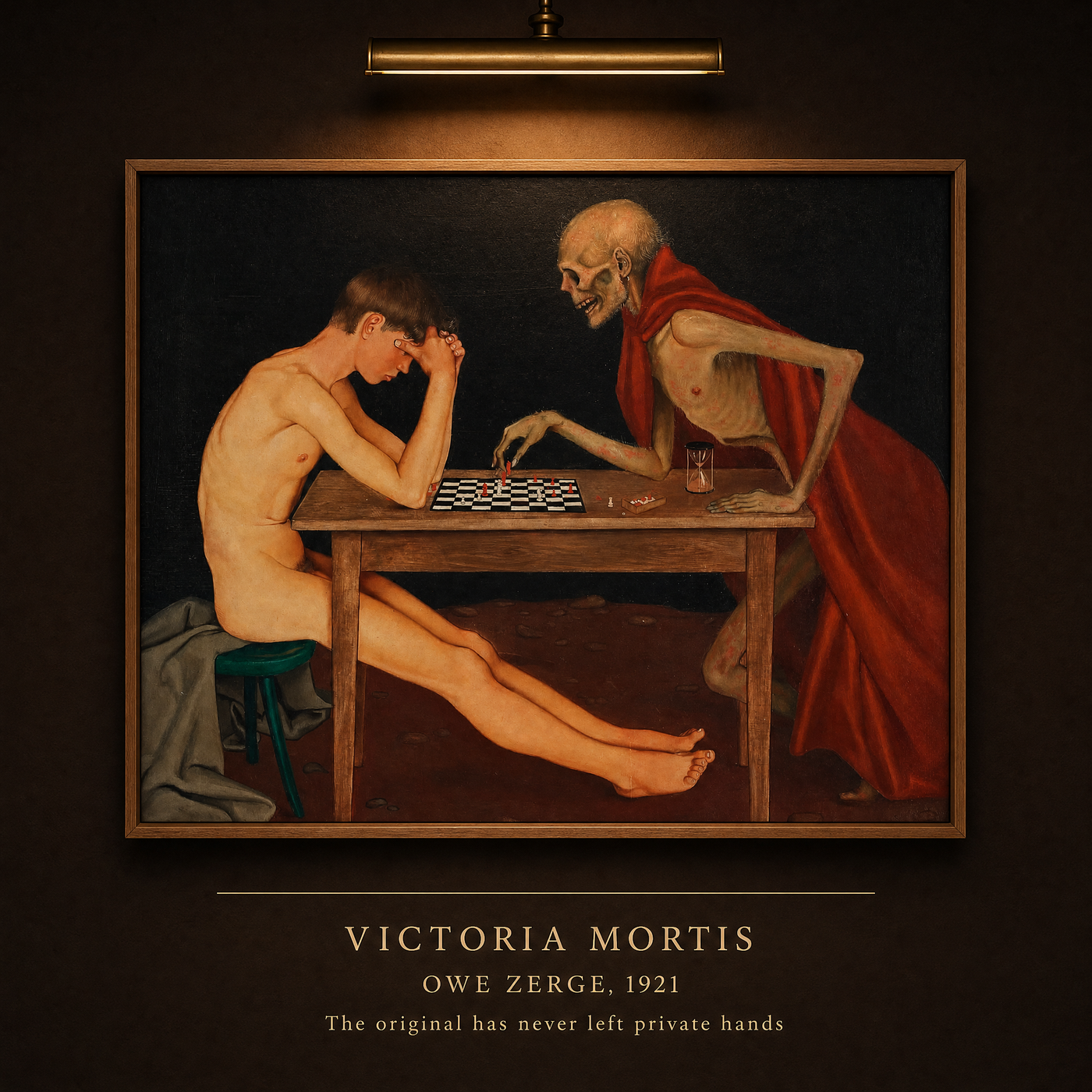 Museum placard: Victoria Mortis, Owe Zerge, 1921