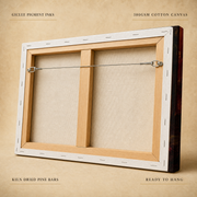 Back of the stretched canvas with craftsmanship labels